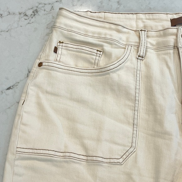 Judy Blue Wide Leg Crop Jeans Womens 20W Cream Ecru Cotton JB88950 C Raw Hem - Picture 4 of 12